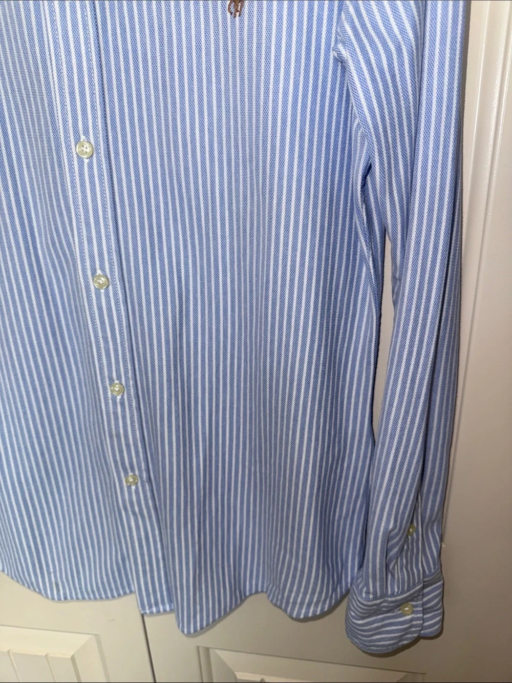 Ralph Lauren Kids Blue White Striped Knit Oxford Button Down Shirt Large L G